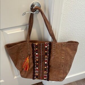 Artisan Brown Tote with Colorful Accents
